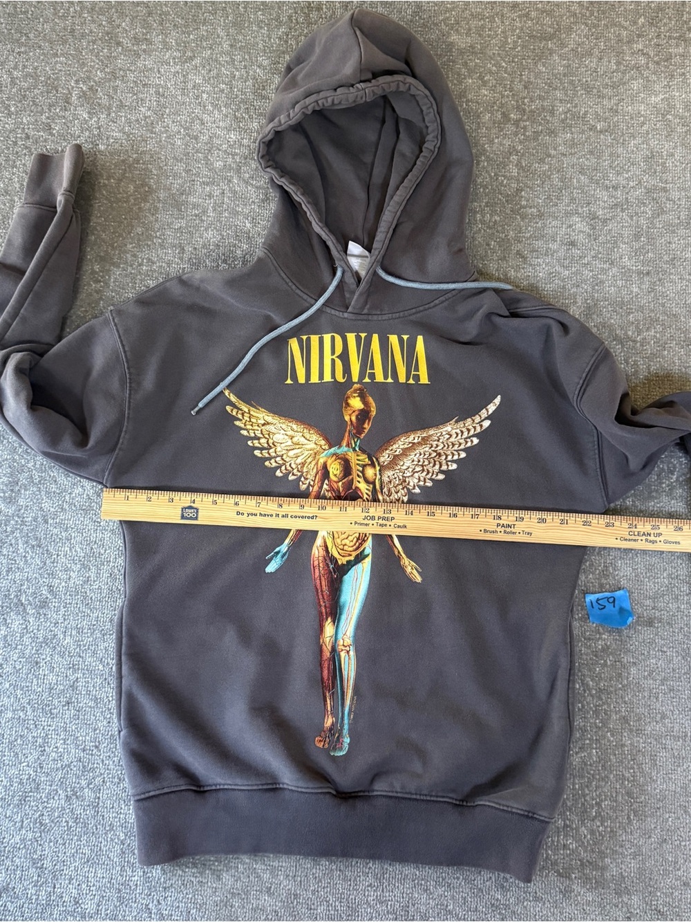 NIRVANA In Utero Logo Size Large Charcoal Hoodie with Side Pockets - Picture 5 of 8